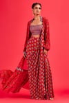 Buy_DiyaRajvvir_Red Cotton Silk And Georgette Lining Shantoon Print & Cape & Gharara Saree Set _at_Aza_Fashions