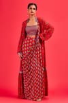 Shop_DiyaRajvvir_Red Cotton Silk And Georgette Lining Shantoon Print & Cape & Gharara Saree Set _at_Aza_Fashions