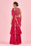 Shop_DiyaRajvvir_Fuchsia Top Fabric Cotton Silk Embroidery Bugle Pre-draped Saree With Blouse _at_Aza_Fashions