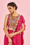 DiyaRajvvir_Fuchsia Top Fabric Cotton Silk Embroidery Bugle Pre-draped Saree With Blouse _Online_at_Aza_Fashions