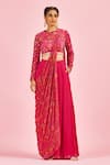 Buy_DiyaRajvvir_Fuchsia And Embroidery Bale Round Sharara Saree With Blouse _at_Aza_Fashions