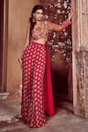 Buy_DiyaRajvvir_Red Top Modal And Georgette Bottom Georgette Lining Crop & Godet Pant Set _at_Aza_Fashions