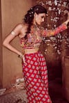 Shop_DiyaRajvvir_Red Top Modal And Georgette Bottom Georgette Lining Crop & Godet Pant Set _at_Aza_Fashions