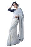 Buy_Debarun_White Crepe Silk Embroidered Saree  _at_Aza_Fashions