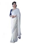 Debarun_White Crepe Silk Embroidered Saree  _Online_at_Aza_Fashions