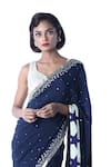Buy_Debarun_Blue Crepe Silk Embroidered Saree  _Online_at_Aza_Fashions