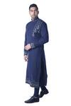 Buy_Debarun_Blue Handloom Cotton, Cambric Embroidered Kurta Set _at_Aza_Fashions
