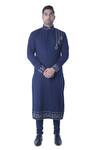 Debarun_Blue Handloom Cotton, Cambric Embroidered Kurta Set _Online_at_Aza_Fashions