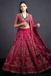 Buy_Neha & Tarun_Purple Raw Silk V Neck Hand Embroidered Bridal Lehenga Set _Online_at_Aza_Fashions