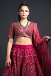 Neha & Tarun_Purple Raw Silk V Neck Hand Embroidered Bridal Lehenga Set _at_Aza_Fashions