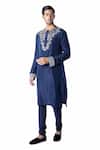 Buy_Debarun_Blue Habutai Silk Embroidered Kurta Set  _Online_at_Aza_Fashions
