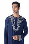 Shop_Debarun_Blue Habutai Silk Embroidered Kurta Set  _Online_at_Aza_Fashions