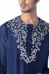 Debarun_Blue Habutai Silk Embroidered Kurta Set  _at_Aza_Fashions