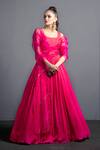 Buy_Neha & Tarun_Pink Organza, Crepe U Neck Flared Lehenga Set _Online_at_Aza_Fashions