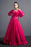 Buy_Neha & Tarun_Pink Organza, Crepe U Neck Flared Lehenga Set _at_Aza_Fashions