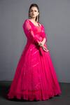 Neha & Tarun_Pink Organza, Crepe U Neck Flared Lehenga Set _Online_at_Aza_Fashions