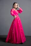 Shop_Neha & Tarun_Pink Organza, Crepe U Neck Flared Lehenga Set _Online_at_Aza_Fashions