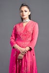 Shop_Neha & Tarun_Peach Modal Satin Cotton V Neck Embroidered Asymmetric Angrakha Set _Online_at_Aza_Fashions
