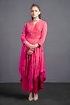 Buy_Neha & Tarun_Peach Modal Satin Cotton V Neck Embroidered Asymmetric Angrakha Set _at_Aza_Fashions