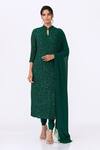 Buy_Nakul Sen_Green Chiffon Embroidery Mandarin Collar Sequin Kurta Set  _at_Aza_Fashions