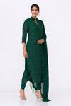 Nakul Sen_Green Chiffon Embroidery Mandarin Collar Sequin Kurta Set  _Online_at_Aza_Fashions
