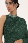 Nakul Sen Green Chiffon Sequin V Neck Embroidered Saree Set at Aza Fashions Nakul Sen_Green Chiffon Sequin V Neck Embroidered Saree Set _at_Aza_Fashions