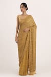 Buy_Nakul Sen_Gold Chiffon Embroidered Sequin Scoop Neck Saree Set _at_Aza_Fashions