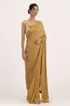 Nakul Sen_Gold Chiffon Embroidered Sequin Scoop Neck Saree Set _Online_at_Aza_Fashions