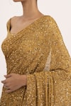 Nakul Sen_Gold Chiffon Embroidered Sequin Scoop Neck Saree Set _at_Aza_Fashions