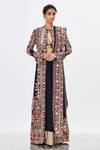Buy_Nakul Sen_Black Chiffon Jacket: Mandarin Collar Embroidered And Skirt Set For Women_Online_at_Aza_Fashions