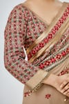 Nakul Sen_Brown Chiffon V Neck Embroidered Saree With Blouse _Online_at_Aza_Fashions