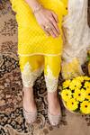 Nadima Saqib_Yellow Kurta Chanderi Palazzo Dupion Silk And Dupatta Georgette Mirror, Set _at_Aza_Fashions