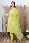 Nadima Saqib Green Kurta Chanderi Pants Dupion Silk And Dupatta Organza Resham & & Set Online at Aza Fashions Nadima Saqib_Green Kurta Chanderi Pants Dupion Silk And Dupatta Organza Resham & & Set _Online_at_Aza_Fashions