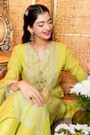 Nadima Saqib Green Kurta Chanderi Pants Dupion Silk And Dupatta Organza Resham & & Set at Aza Fashions Nadima Saqib_Green Kurta Chanderi Pants Dupion Silk And Dupatta Organza Resham & & Set _at_Aza_Fashions