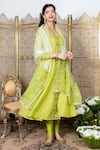 Nadima Saqib_Green Anarkali Chanderi Leggings Lycra And Dupatta Organza Resham & Set _Online_at_Aza_Fashions