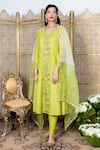 Buy_Nadima Saqib_Green Anarkali Chanderi Leggings Lycra And Dupatta Organza Resham & Set _at_Aza_Fashions