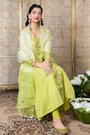 Buy_Nadima Saqib_Green Anarkali Chanderi Leggings Lycra And Dupatta Organza Resham & Set _Online_at_Aza_Fashions