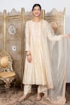 Buy_Nadima Saqib_Beige Kurta Chanderipant Dupion Silkdupatta Net Dori And Abla Work & Pant Set _at_Aza_Fashions