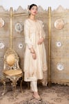 Nadima Saqib_Beige Kurta Chanderipant Dupion Silkdupatta Net Dori And Abla Work & Pant Set _Online_at_Aza_Fashions