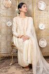 Buy_Nadima Saqib_Beige Kurta Chanderipant Dupion Silkdupatta Net Dori And Abla Work & Pant Set _Online_at_Aza_Fashions