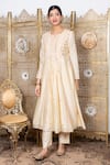 Shop_Nadima Saqib_Beige Kurta Chanderipant Dupion Silkdupatta Net Dori And Abla Work & Pant Set _Online_at_Aza_Fashions