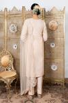 Shop_Nadima Saqib_Beige Kurta Chanderipant Dupion Silkdupatta Net Dori And Abla Work & Pant Set _at_Aza_Fashions