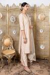 Nadima Saqib_Beige Kurta Chanderipant Dupion Silkdupatta Net Dori And Abla Work & Pant Set _Online_at_Aza_Fashions