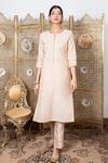 Buy_Nadima Saqib_Beige Kurta Chanderipant Dupion Silkdupatta Net Dori And Abla Work & Pant Set _Online_at_Aza_Fashions