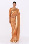 Buy_Nakul Sen_Orange Chiffon Embroidered Sequin Boat Striped Saree Set _at_Aza_Fashions