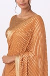 Shop_Nakul Sen_Orange Chiffon Embroidered Sequin Boat Striped Saree Set _Online_at_Aza_Fashions