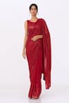 Buy_Nakul Sen_Red Chiffon Sequin Boat Striped Saree Set _at_Aza_Fashions