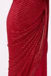 Nakul Sen_Red Chiffon Sequin Boat Striped Saree Set _at_Aza_Fashions