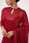 Nakul Sen_Red Chiffon Sequin Keyhole Embroidered Kurta Set _at_Aza_Fashions