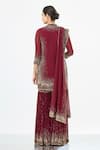 Shop_Nakul Sen_Maroon Chiffon Mandarin Collar Embroidered Kurta Sharara Set  _at_Aza_Fashions